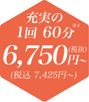 充実の1回60分 6,750円~(税込 7,425円)